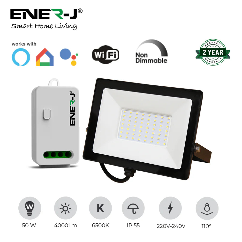 Enerj EWS1069 50W LED Floodlight Pre Wired with ECO Range 500W Non-Dimmable RF WiFi Receiver