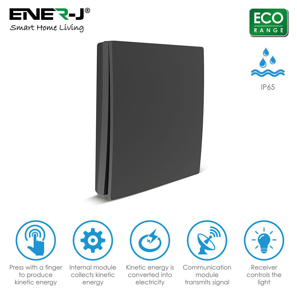 Enerj WS1050XB Eco Range 1 Gang Wireless Kinetic Switch Black