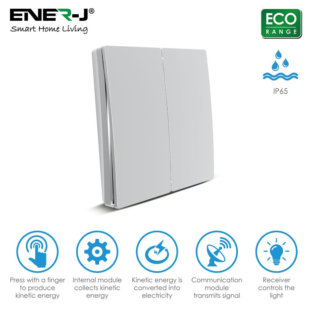 Enerj WS1050XS Eco Range 1 Gang Wireless Kinetic Switch Silver