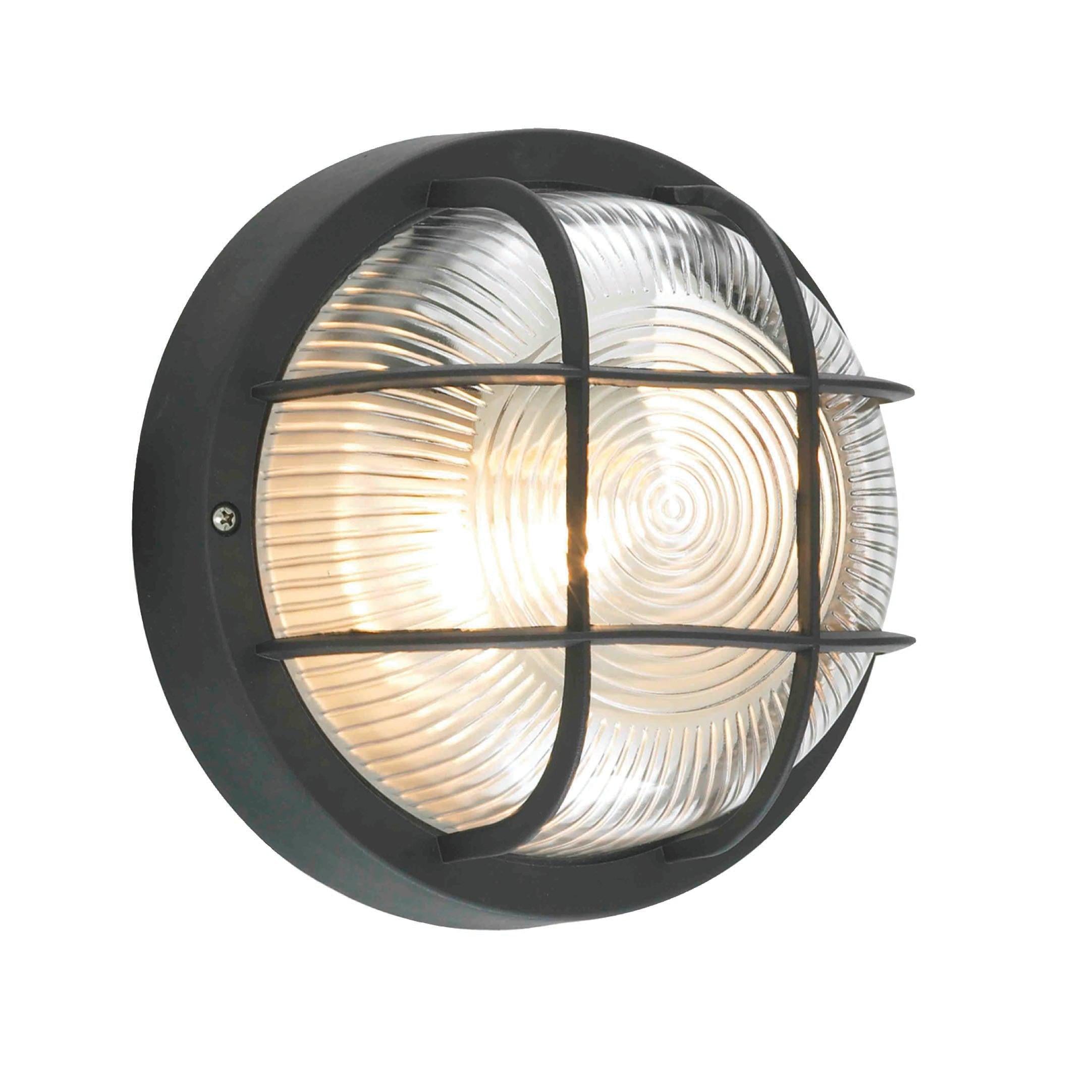 Forum CZ-20947-BLK Mars Polycarbonate Round Bulkhead Outdoor Wall Light, Black