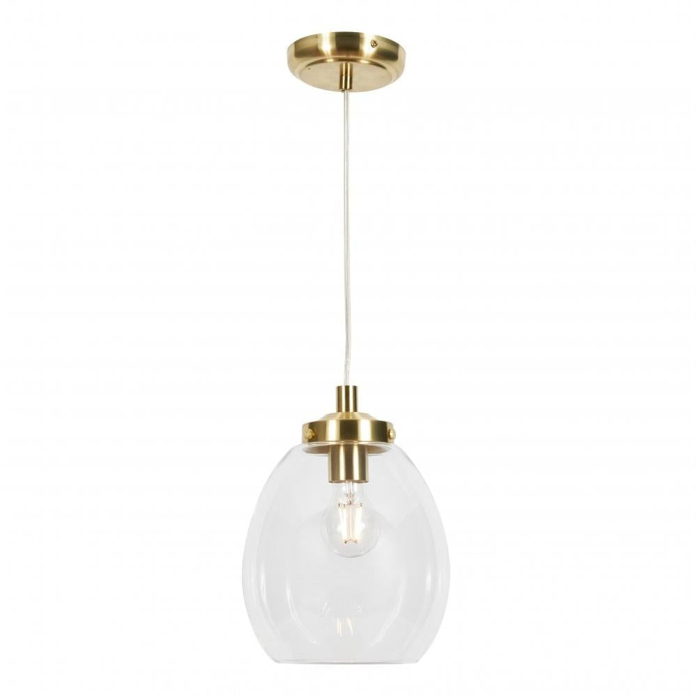 Forum SPA-41224-SBRS Rhys Clear Glass Bathroom Ceiling Pendant, Satin Brass