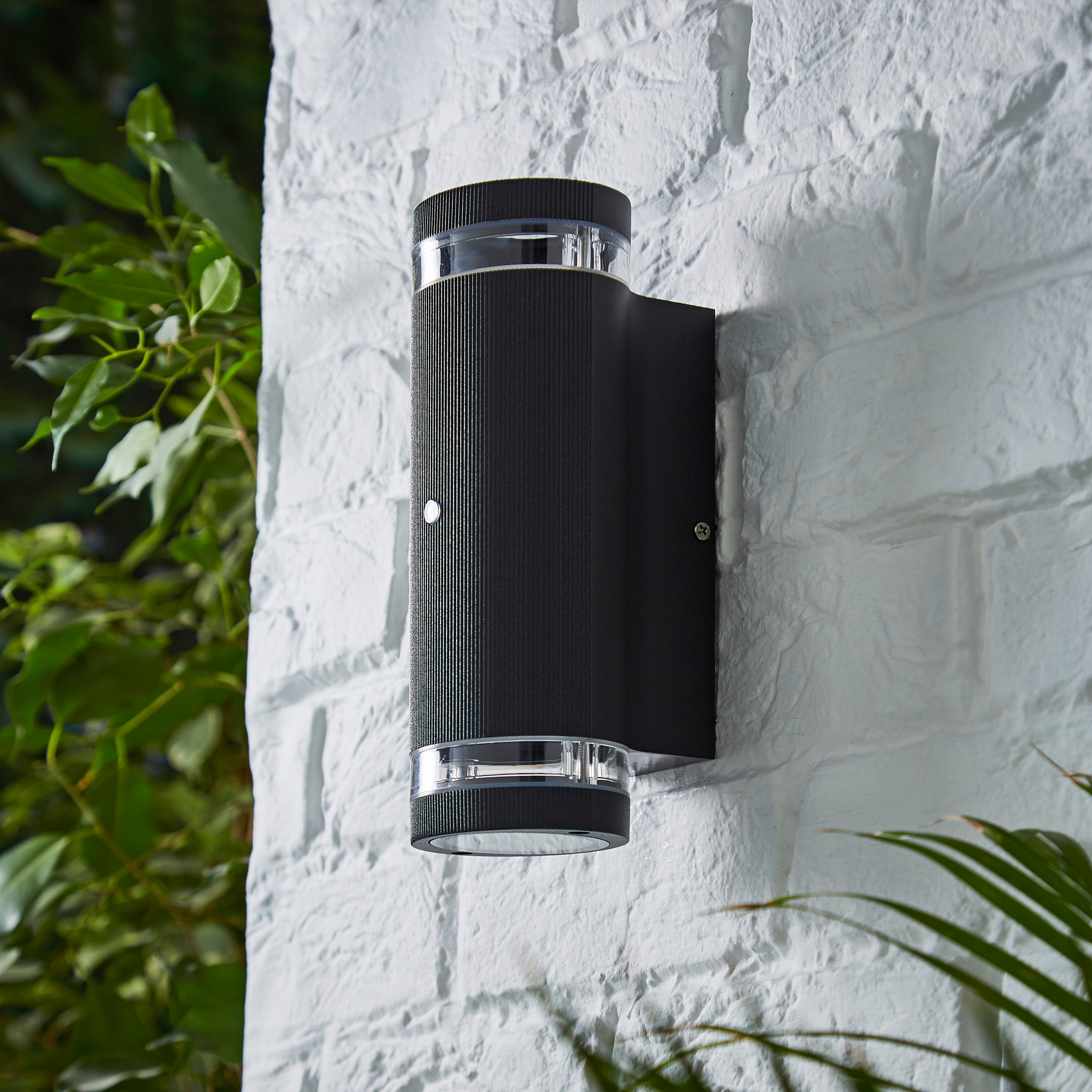 Forum ZN-35685-BLK Helix 2 Light Up and Down Outdoor Cylinder Wall Light with Photocell - Black