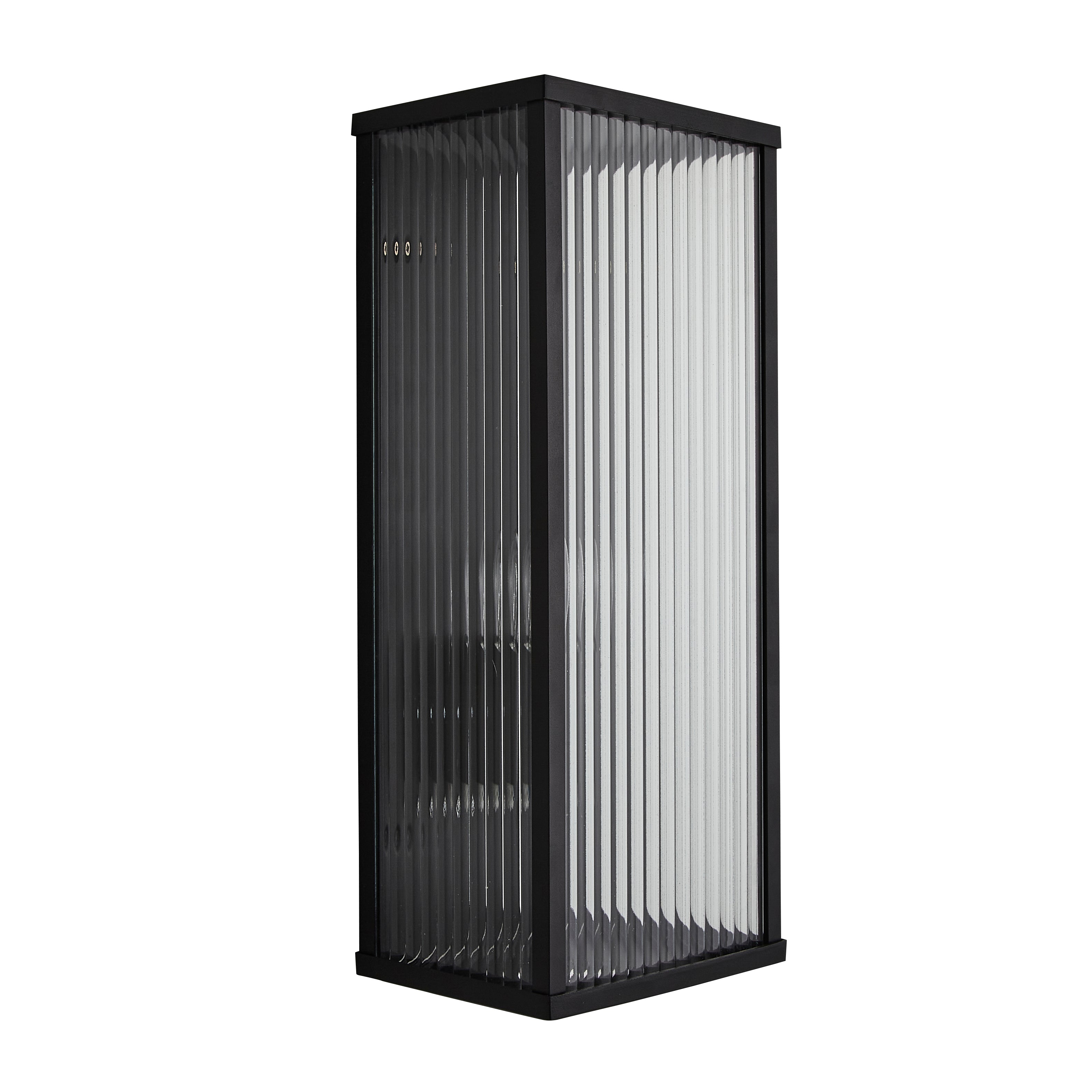 Forum ZN-38602-BLK Memphis Outdoor Box Frame Lantern with Ribbed Glass - Black