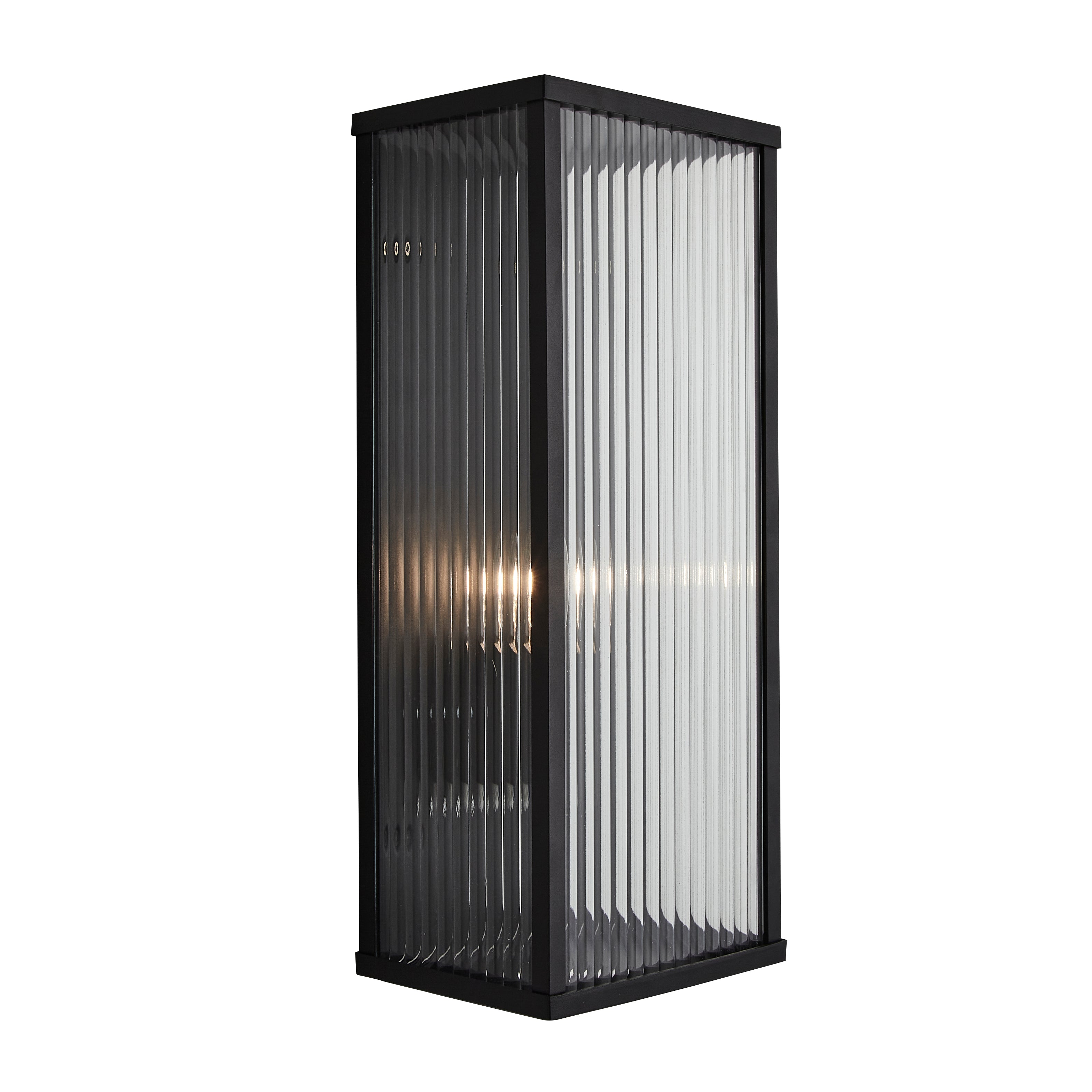 Forum ZN-38602-BLK Memphis Outdoor Box Frame Lantern with Ribbed Glass - Black
