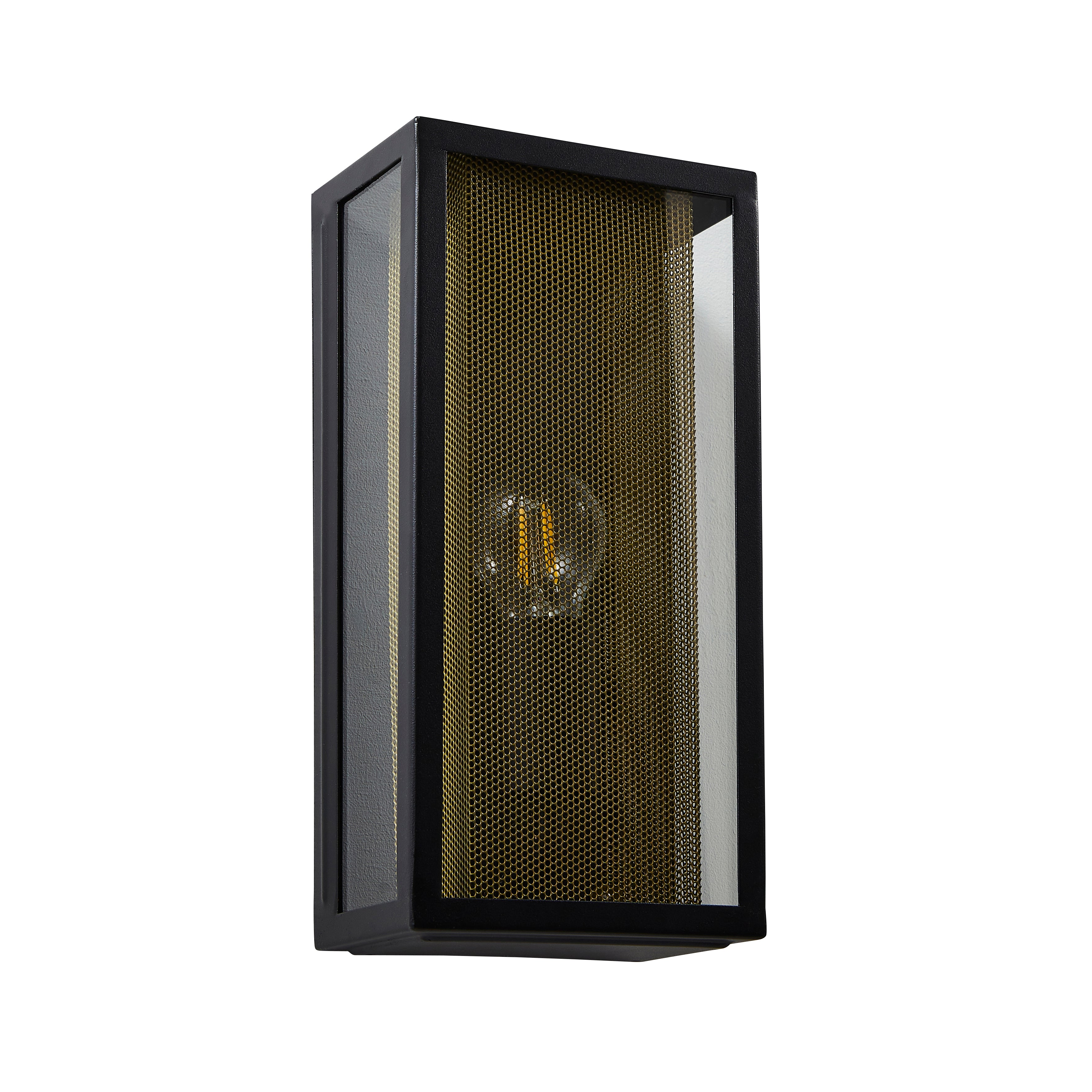 Forum ZN-40002-BLK Cuba Outdoor Box Lantern Wall Light with Brass Mesh Insert - Black