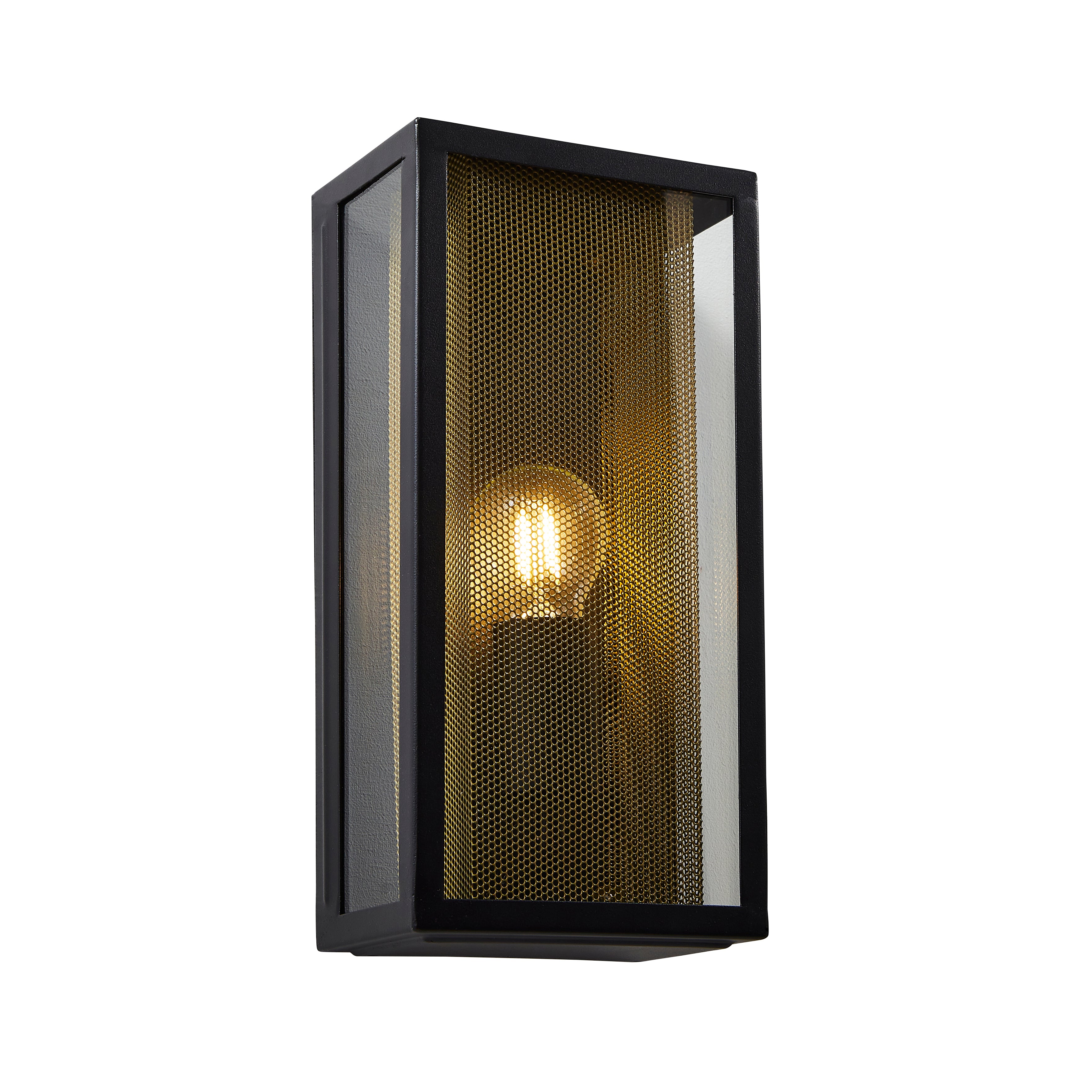 Forum ZN-40002-BLK Cuba Outdoor Box Lantern Wall Light with Brass Mesh Insert - Black
