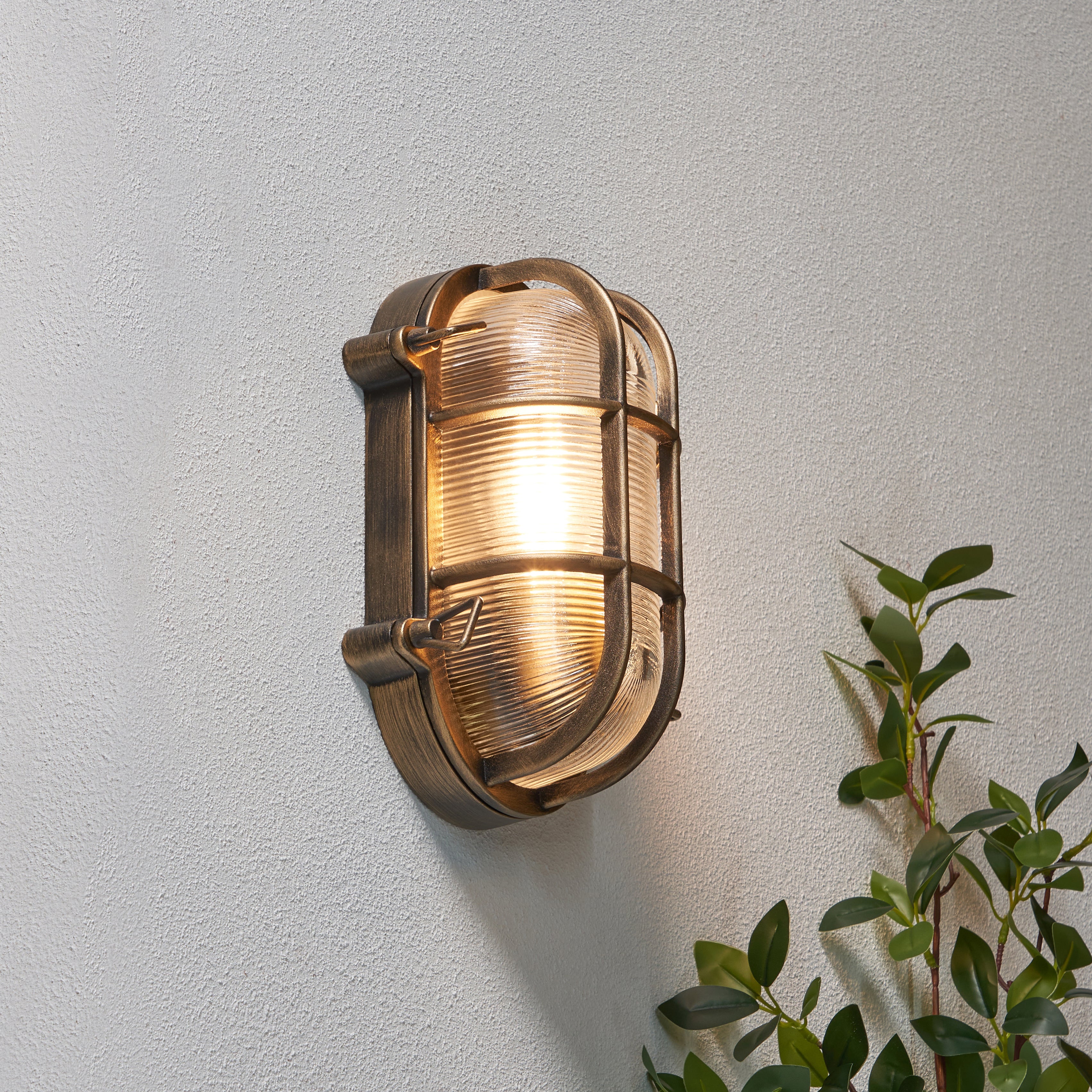 Forum ZN-44230-GLD Davey Outdoor Caged Oval Bulkhead Wall Light, Gold