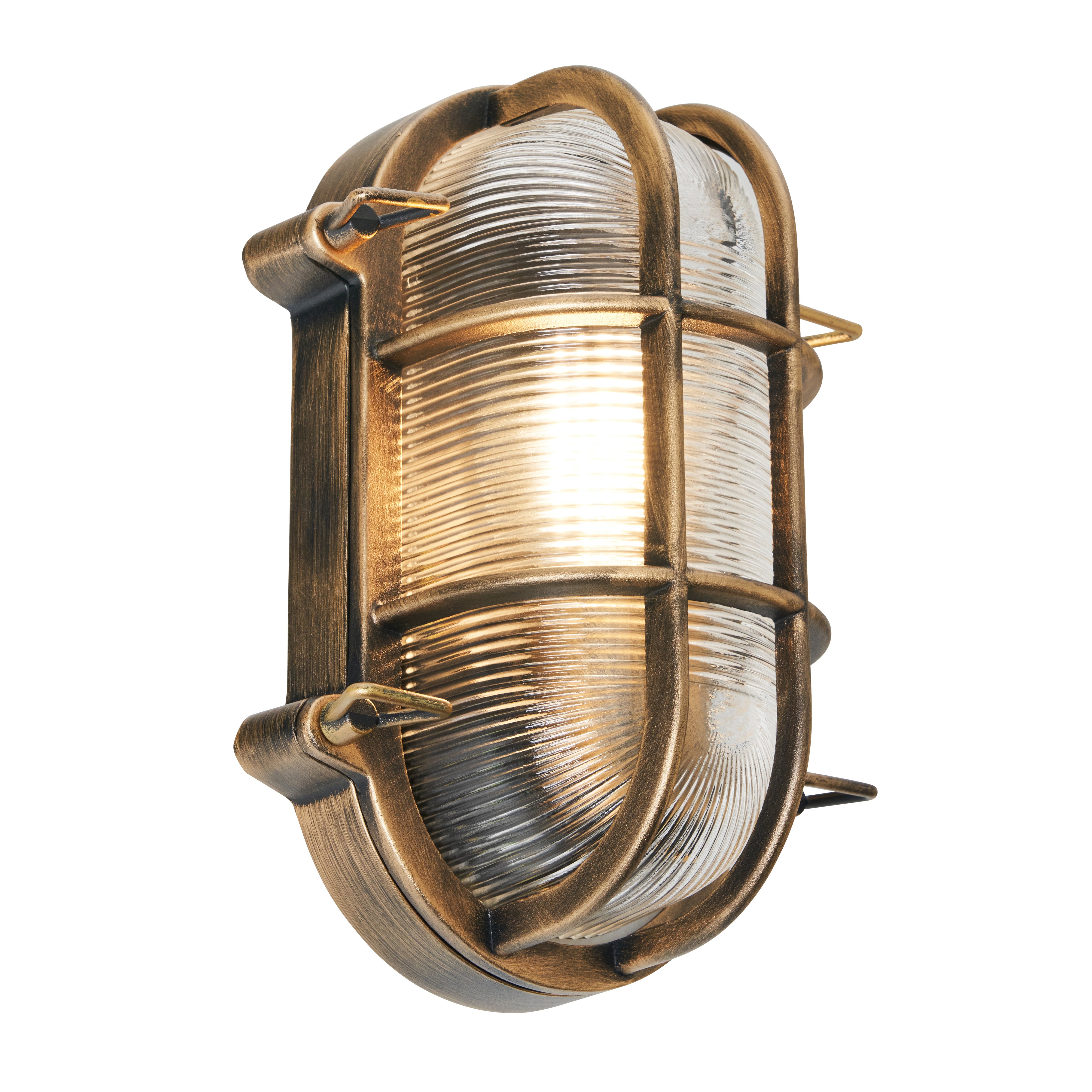 Forum ZN-44230-GLD Davey Outdoor Caged Oval Bulkhead Wall Light, Gold