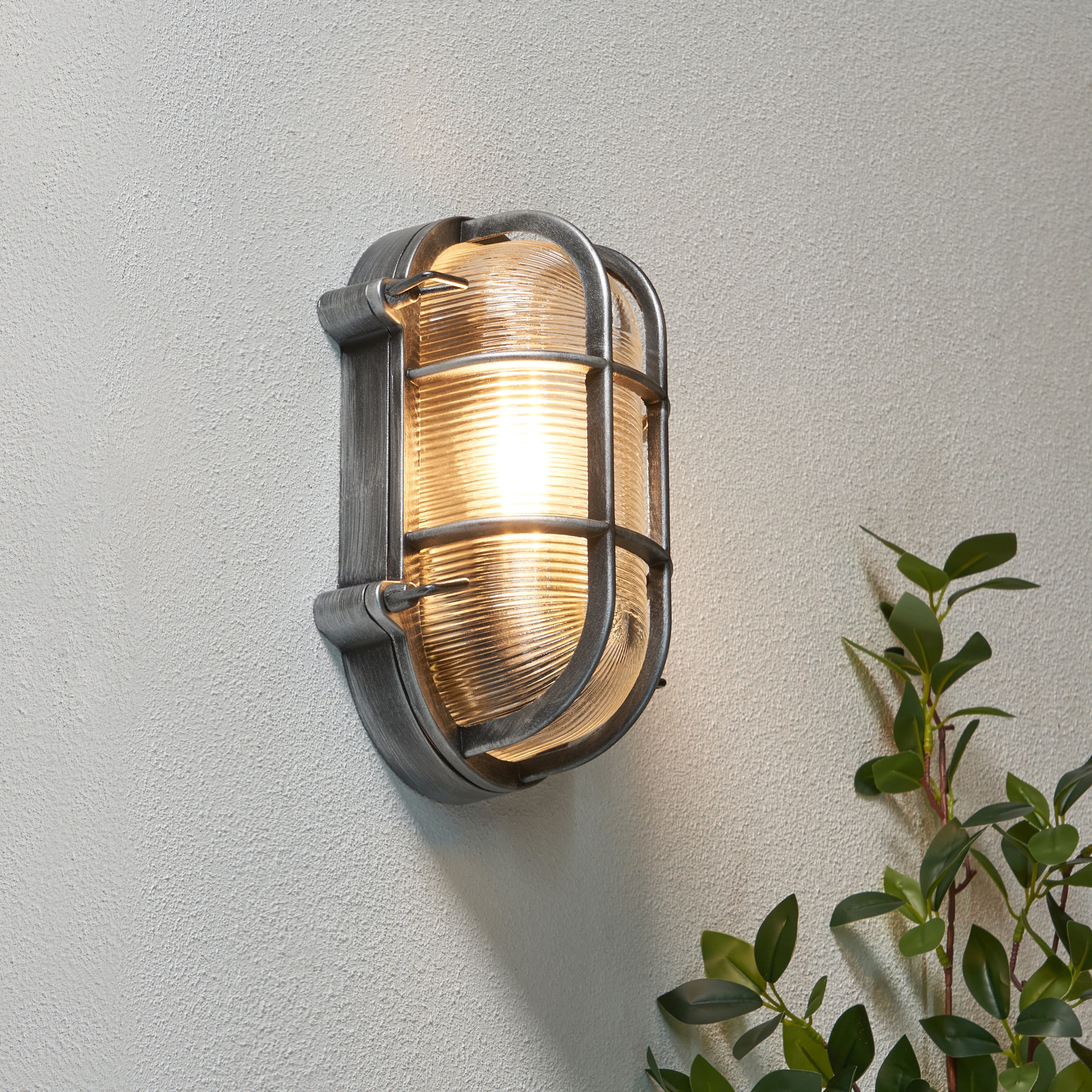 Forum ZN-44230-SIL Davey Outdoor Caged Oval Bulkhead Wall Light, Silver