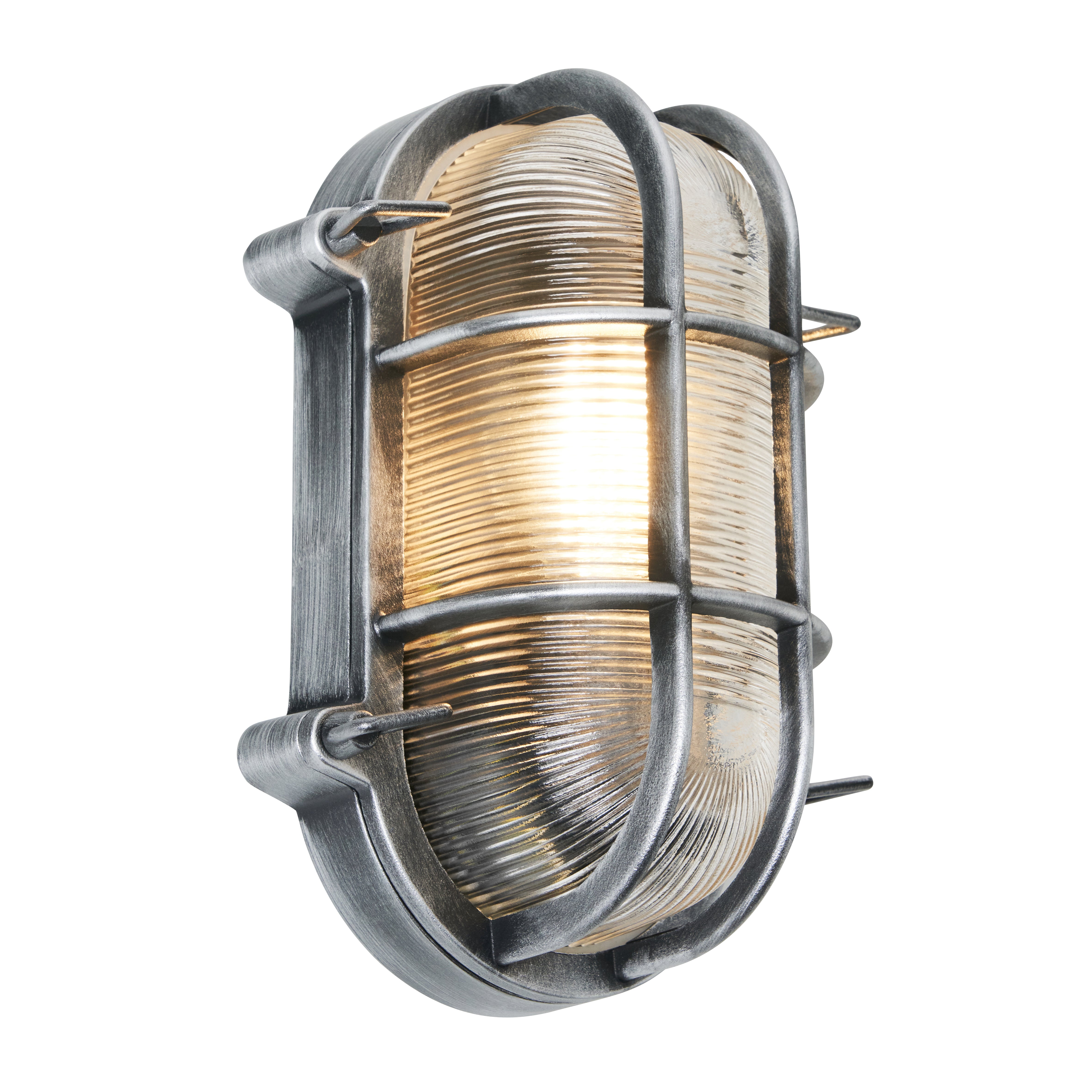 Forum ZN-44230-SIL Davey Outdoor Caged Oval Bulkhead Wall Light, Silver
