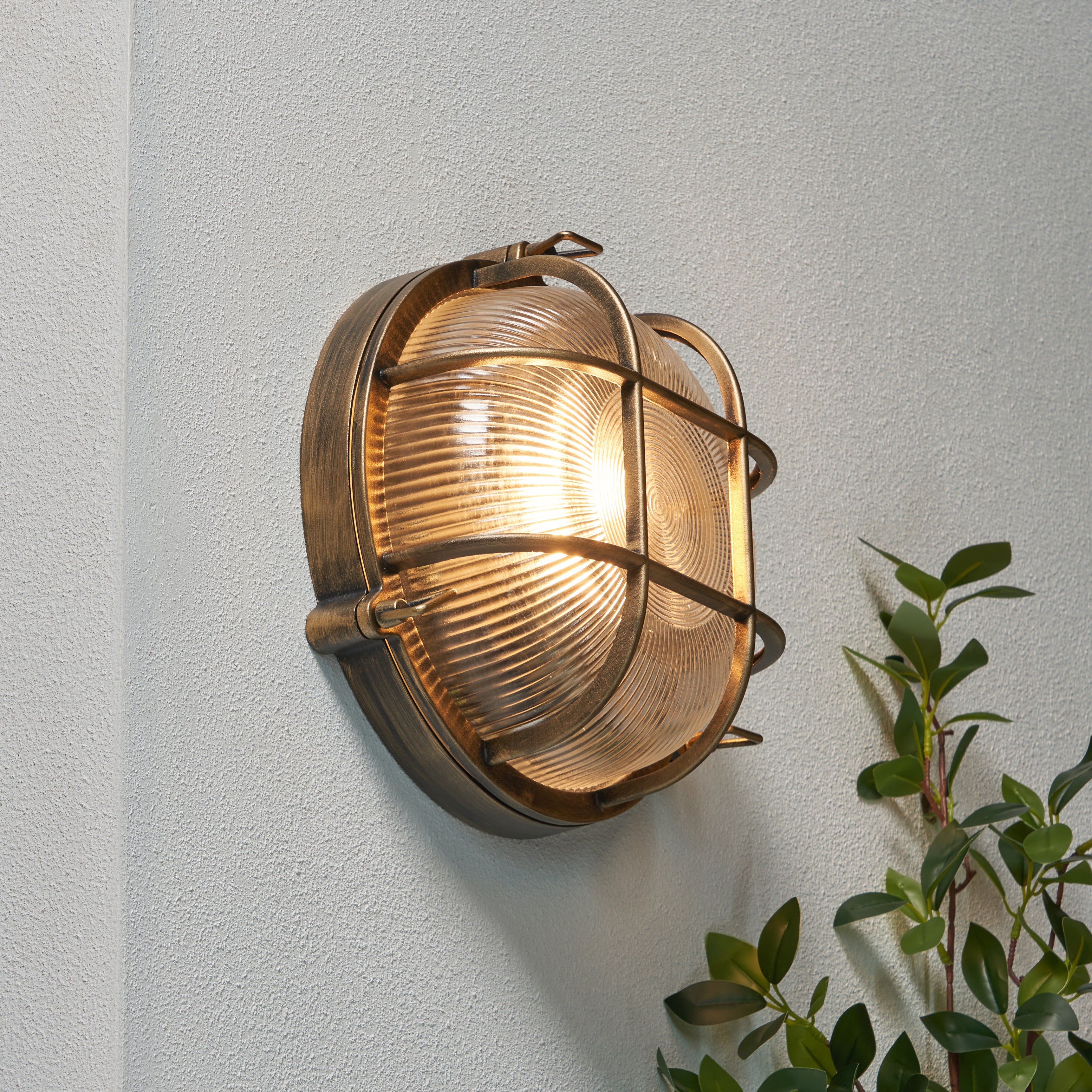 Forum ZN-44231-GLD Gali Outdoor Caged Round Bulkhead Wall Light, Gold