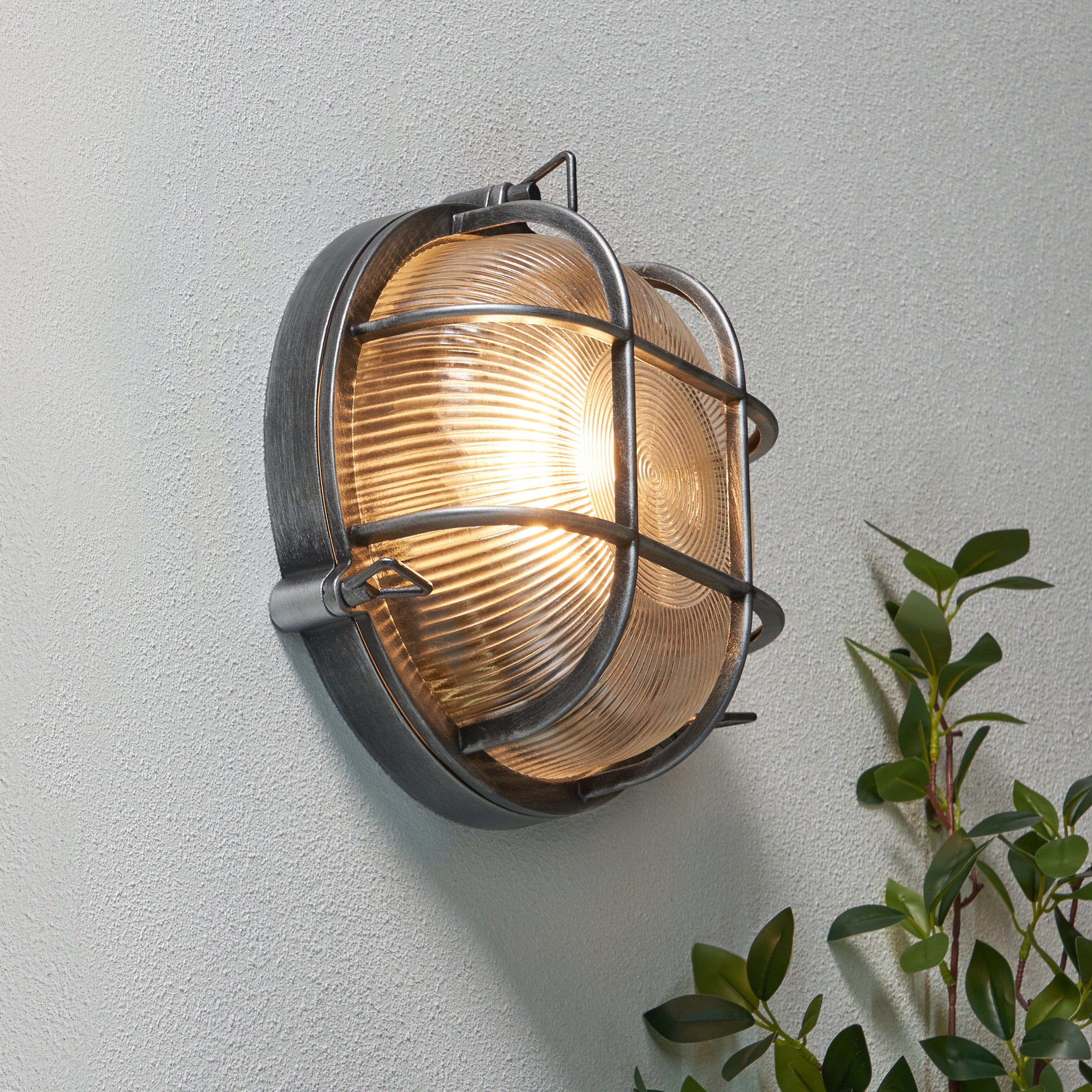 Forum ZN-44231-SIL Gali Outdoor Caged Round Bulkhead Wall Light, Silver