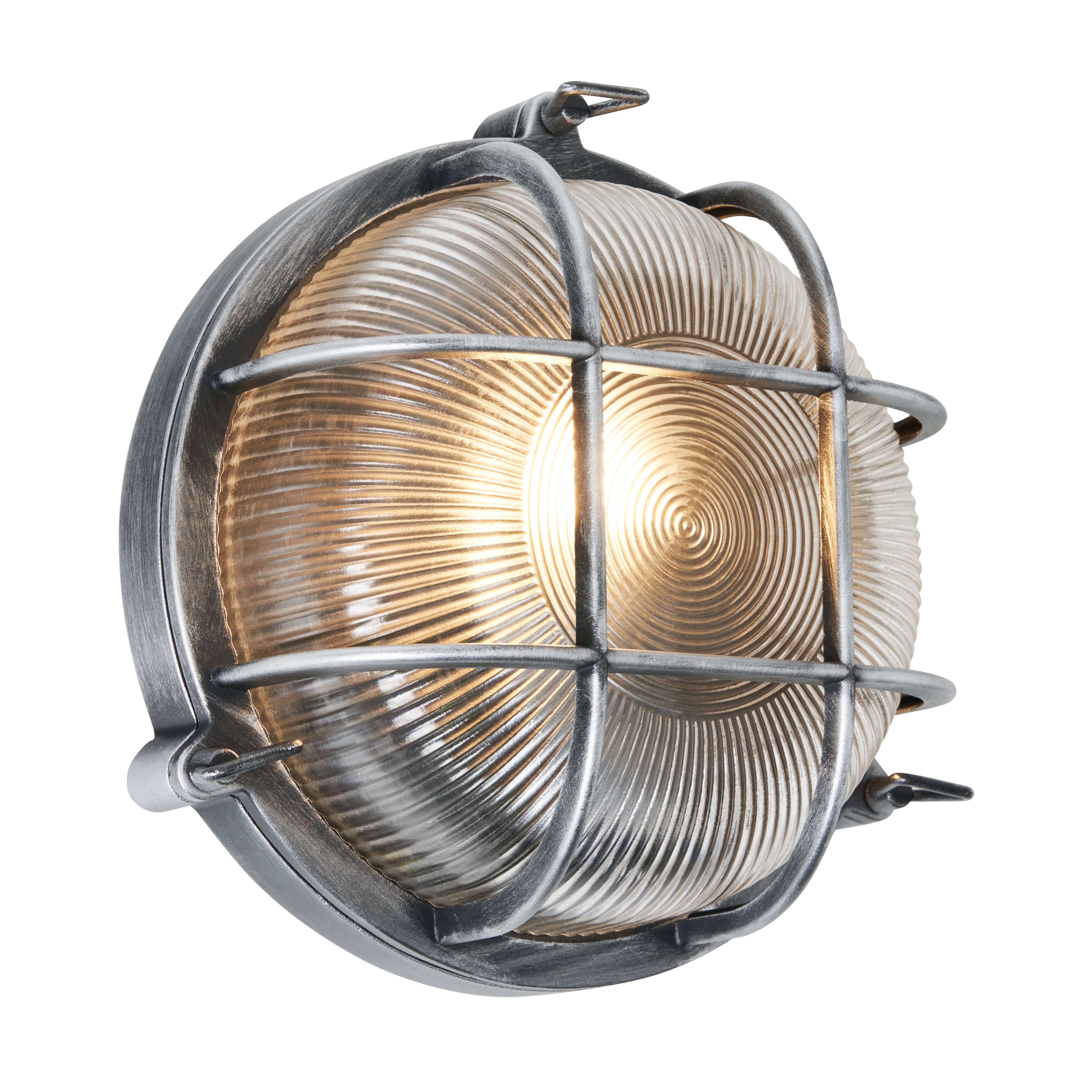 Forum ZN-44231-SIL Gali Outdoor Caged Round Bulkhead Wall Light, Silver