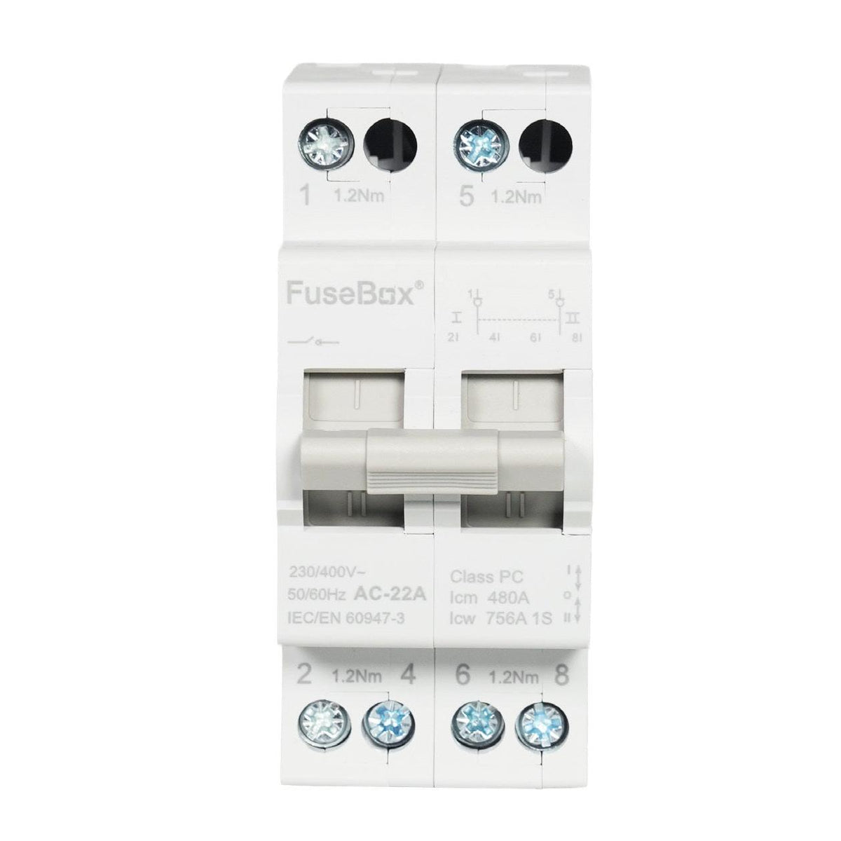 FuseBox CSD2P063 63A 2 Pole AC Changeover Switch Din Rail Mounted