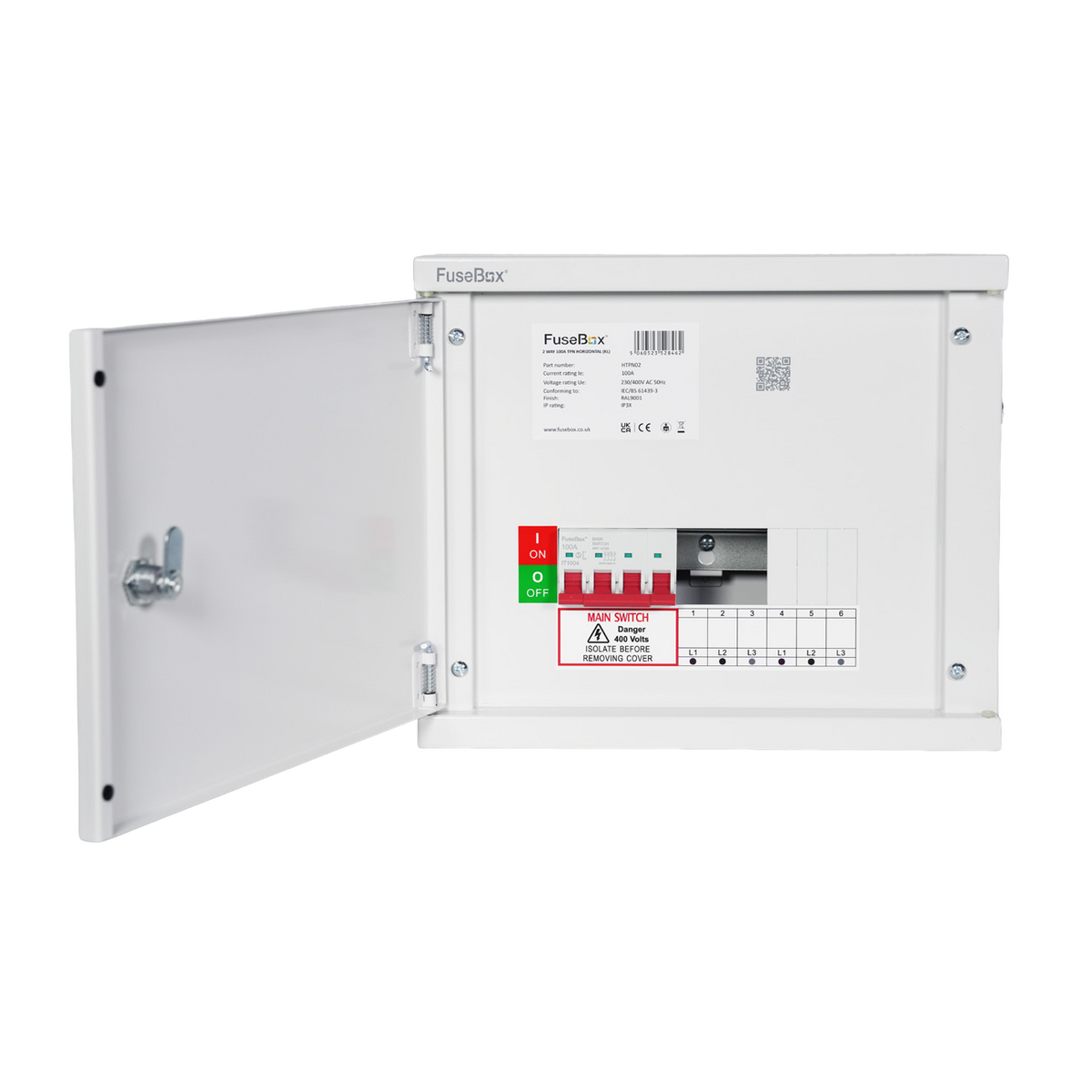 FuseBox HTPN04 4 Way 3 Phase Horizontal Distribution Board c/w Main Switch