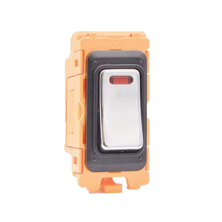 GRID-IT FL FLDPN-BC 20AX Double Pole Rocker + Neon Module + Bezel with Bright Chrome/Black/White/Quartz Grey Inserts