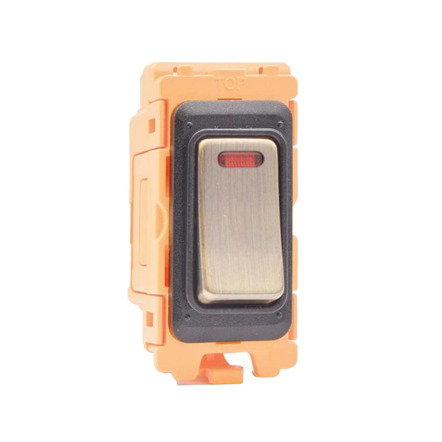 GRID-IT FL FLDPN-SB 20AX Double Pole Rocker + Neon Module + Bezel with Satin Brass/Black/White Inserts