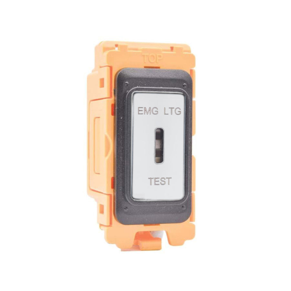 GRID-IT FL FLKDPEL-BC 20AX Double Pole Key Switch EMG LTG TEST Module + Bezel with Bright Chrome/Black/White/Quartz Grey Inserts