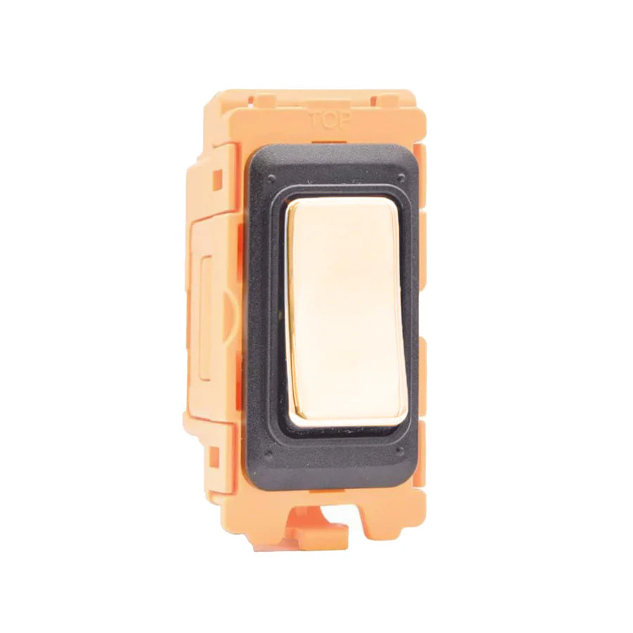 GRID-IT FL FLR2W-PB 20A Retractive 2 Way + Off Rocker Module + Bezel with Polished Brass/Black/White Inserts