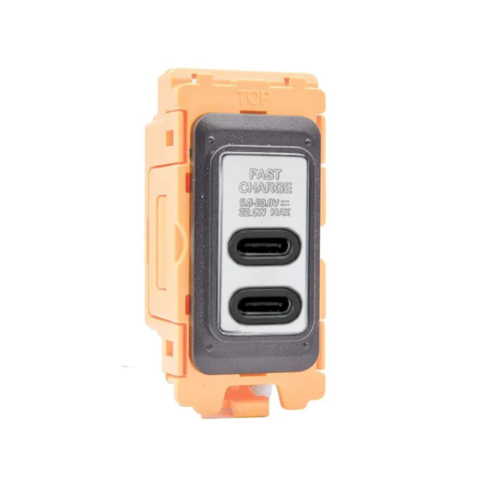 GRID-IT FL FLUSBC+C-BC-B 2 gang USB Type C Outlets (3.6A Shared) + Bezel with Bright Chrome/Black Inserts