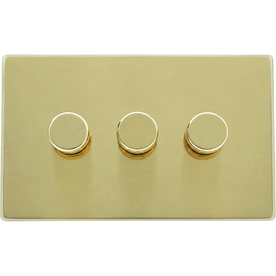 Hamilton 71C3XLEDITB250-K Hartland CFX Polished Brass 3g 250W LED 2 Way Push On/Off Rotary Dimmer Polished Brass per gang c/w PB Knurled Knob