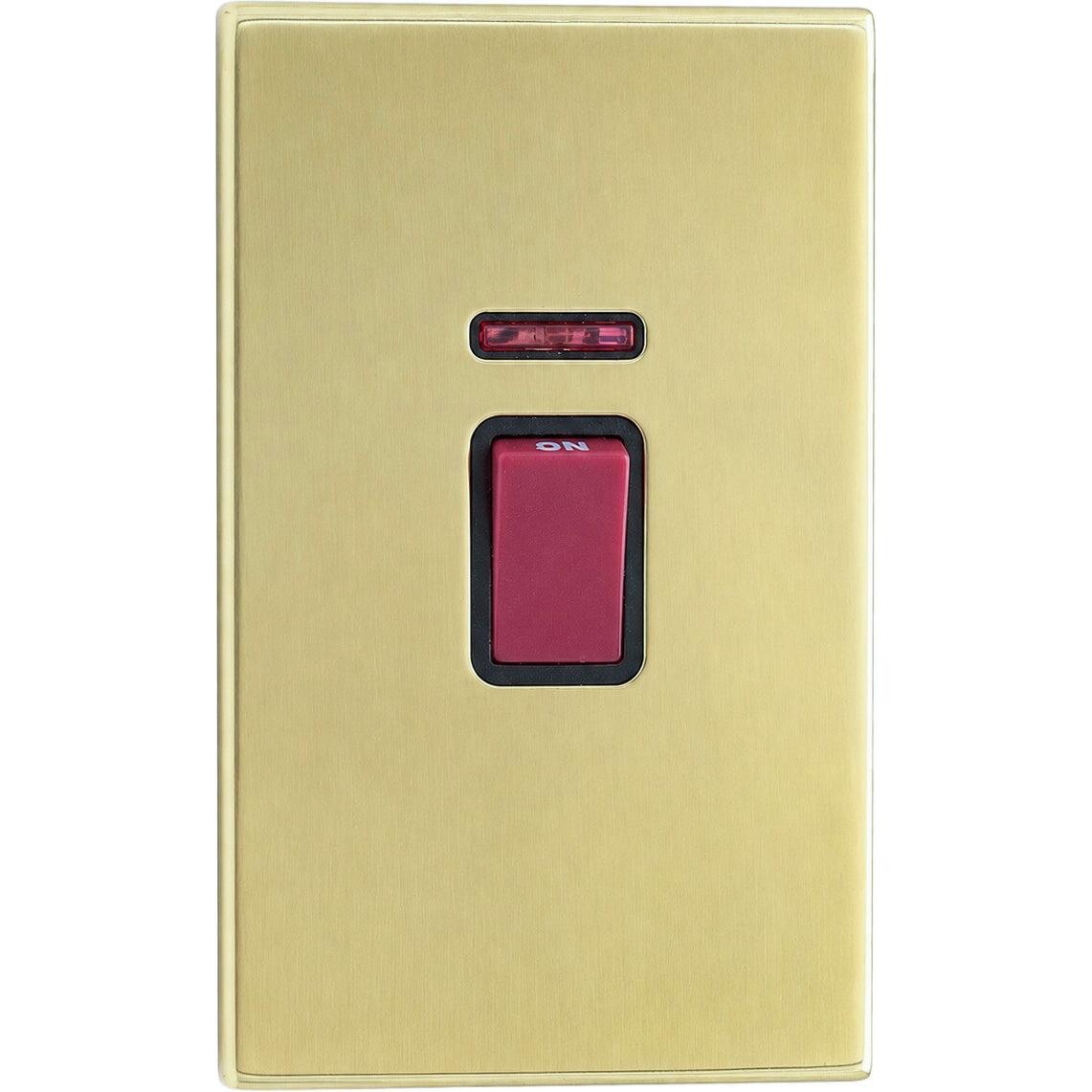 Hamilton 71C45VB Hartland CFX Polished Brass 1 gang 45A Double Pole Rocker and Neon (Vertically Mounted) Red/Black