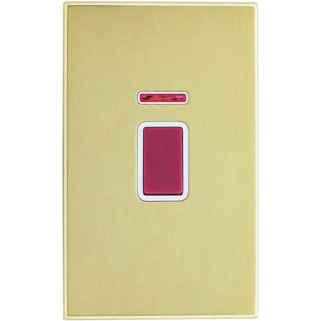 Hamilton 71C45VW Hartland CFX Polished Brass 1 gang 45A Double Pole Rocker and Neon (Vertically Mounted) Red/White