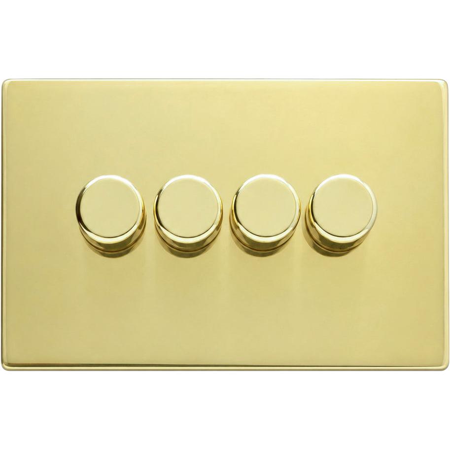 Hamilton 71C4XLEDITB250-C Hartland CFX Polished Brass 4g 250W LED 2 Way Push On/Off Rotary Dimmer Polished Brass per gang c/w PB Classic Knob