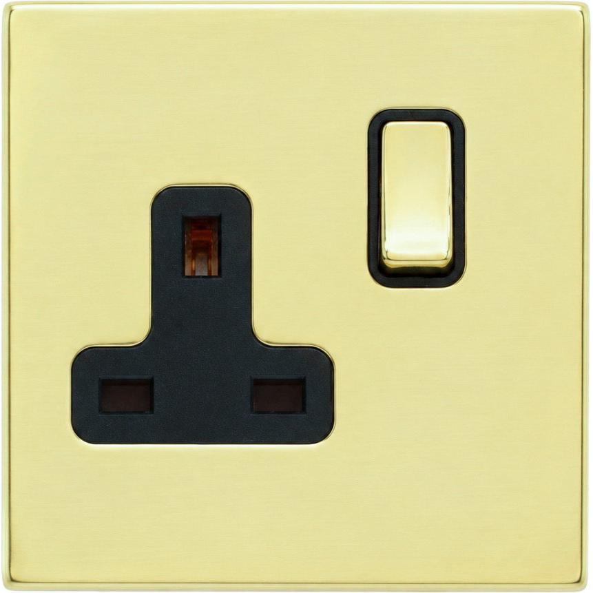 Hamilton 71CSS1PB-B Hartland CFX Polished Brass 1 gang 13A Double Pole Switched Socket Polished Brass/Black