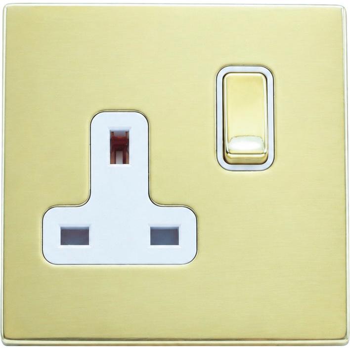 Hamilton 71CSS1PB-W Hartland CFX Polished Brass 1 gang 13A Double Pole Switched Socket Polished Brass/White