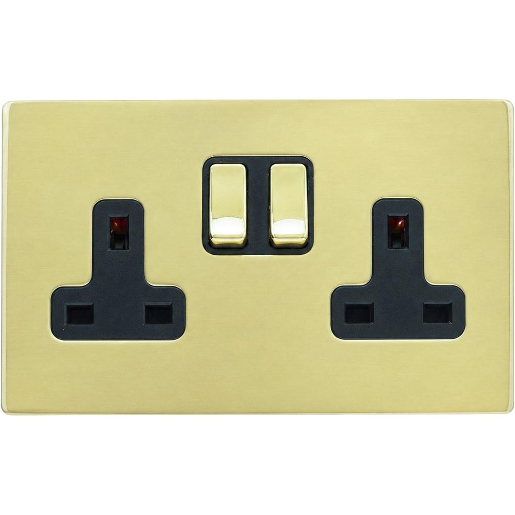 Hamilton 71CSS2PB-B Hartland CFX Polished Brass 2 gang 13A Double Pole Switched Socket Polished Brass/Black