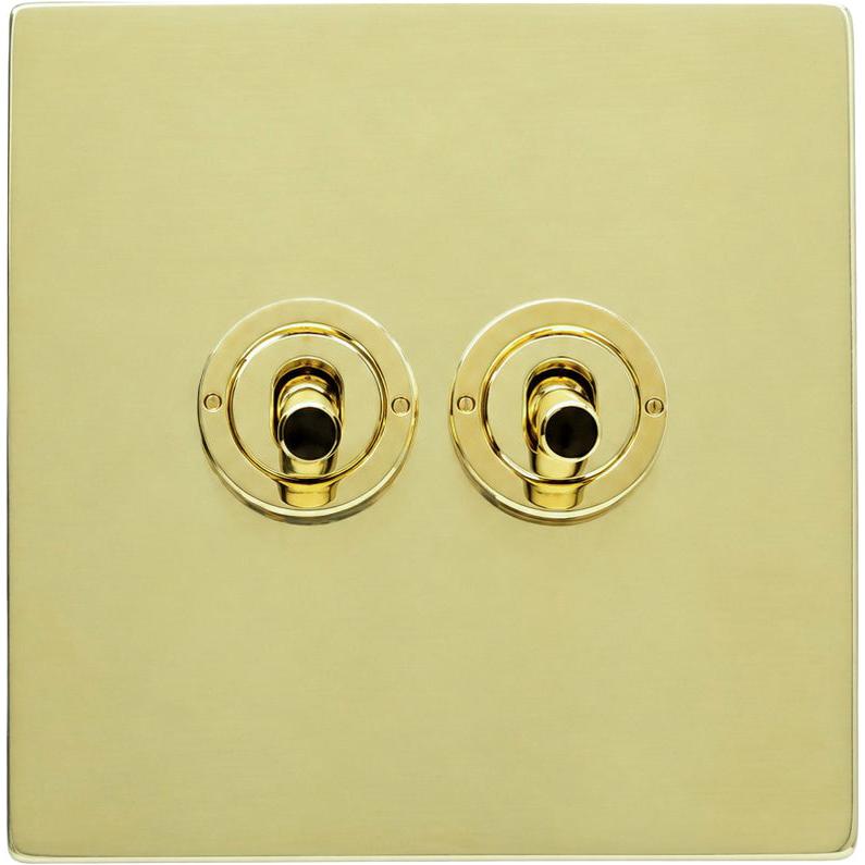 Hamilton 71CT22-3 Hartland CFX Polished Brass 2 gang 20AX 2 Way Toggle Polished Brass c/w PB 3Line Toggle