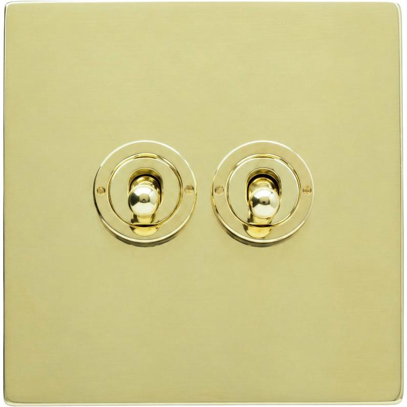 Hamilton 71CT22-C Hartland CFX Polished Brass 2 gang 20AX 2 Way Toggle Polished Brass c/w PB Classic Toggle