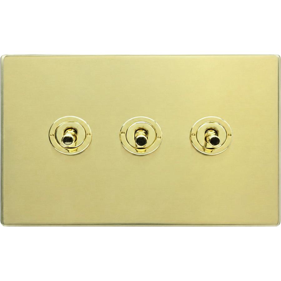 Hamilton 71CT23-3 Hartland CFX Polished Brass 3 gang 20AX 2 Way Toggle Polished Brass c/w PB 3Line Toggle