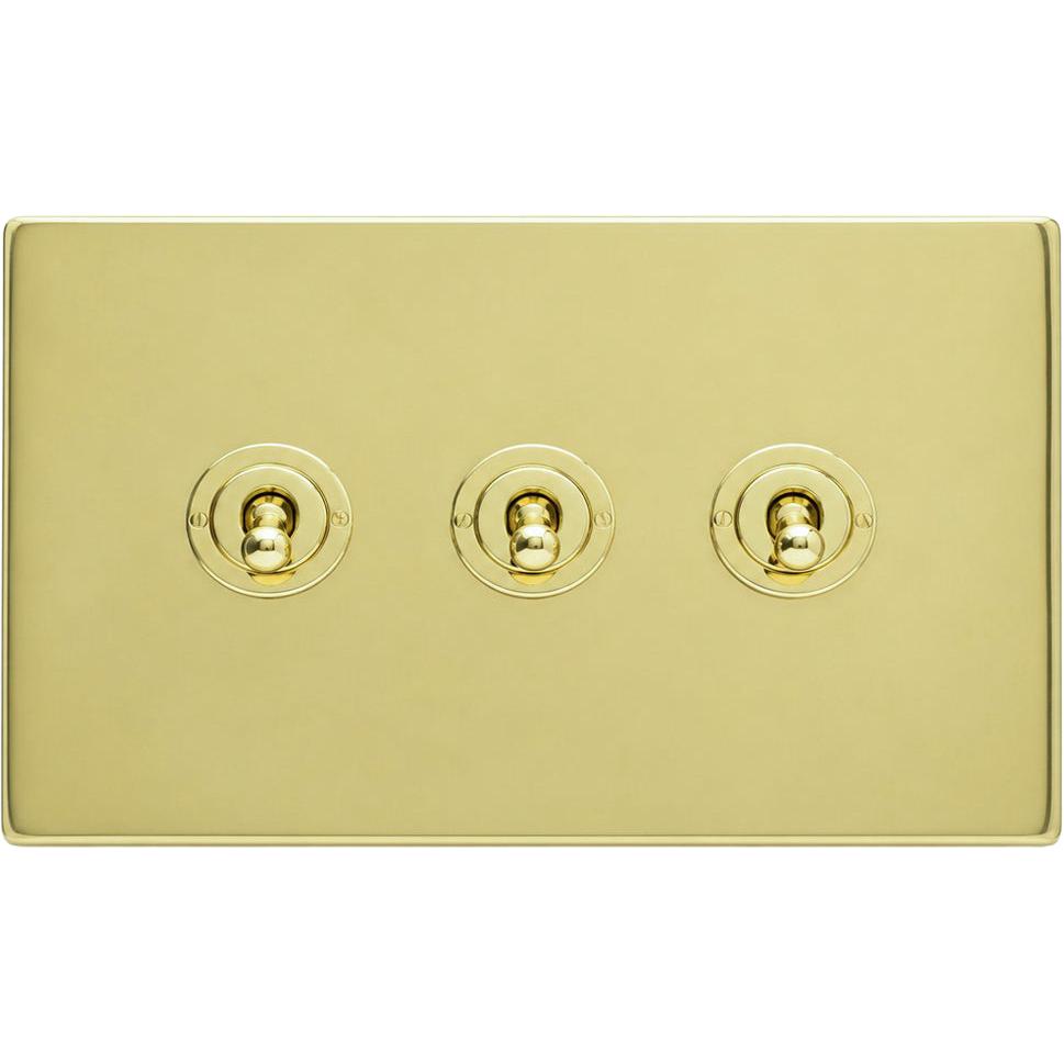 Hamilton 71CT23-C Hartland CFX Polished Brass 3 gang 20AX 2 Way Toggle Polished Brass c/w PB Classic Toggle