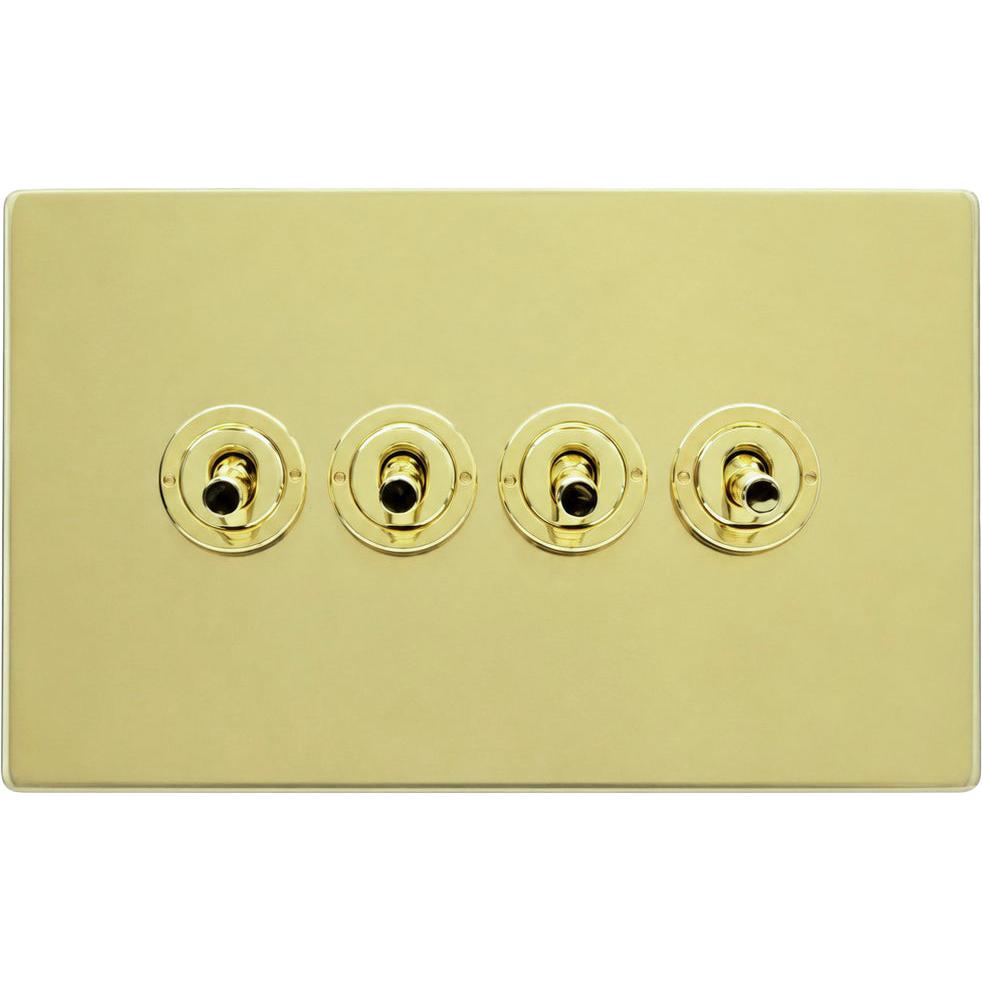 Hamilton 71CT24-3 Hartland CFX Polished Brass 4 gang 20AX 2 Way Toggle Polished Brass c/w PB 3Line Toggle