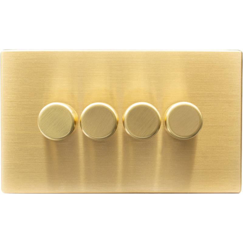 Hamilton 72C4XLEDITB250-C Hartland CFX Satin Brass 4g 250W LED 2 Way Push On/Off Rotary Dimmer Satin Brass per gang c/w SB Classic Knob