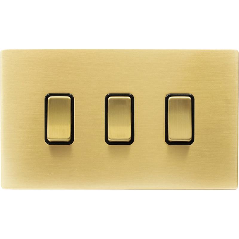 Hamilton 72CR232SB-B Hartland CFX Satin Brass 3 gang 20AX 2 Way Rocker Satin Brass/Black