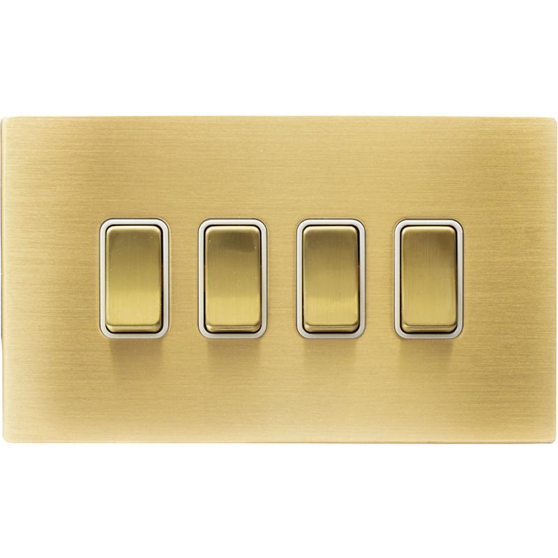 Hamilton 72CR242SB-W Hartland CFX Satin Brass 4 gang 20AX 2 Way Rocker Satin Brass/White