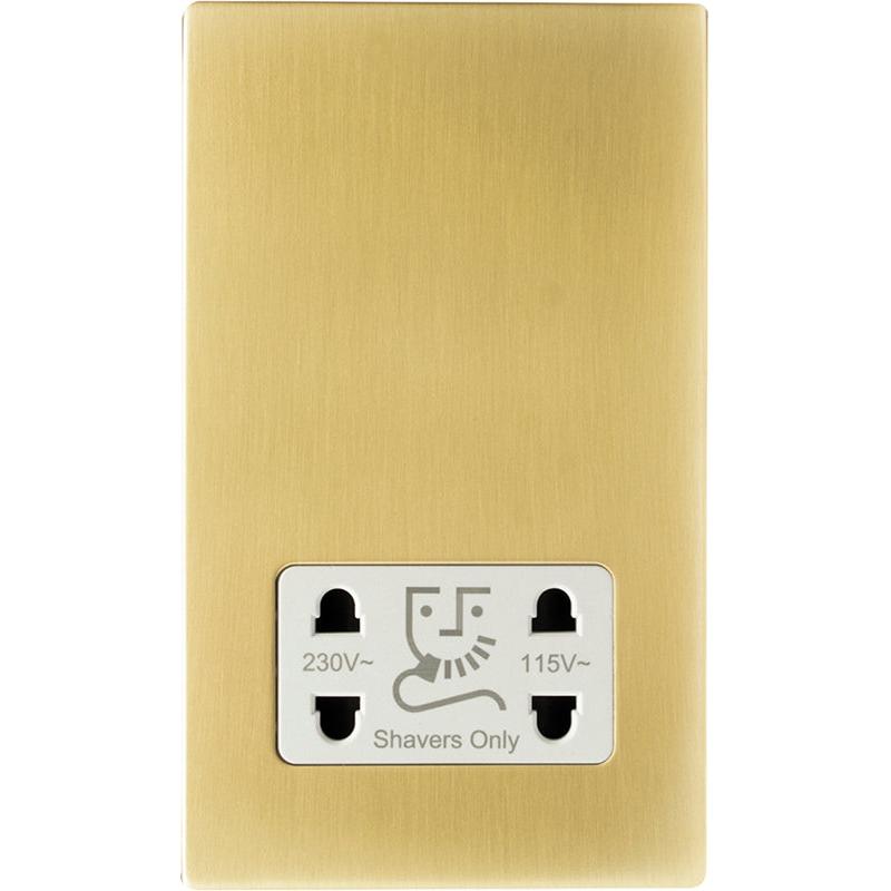 Hamilton 72CSHSW Hartland CFX Satin Brass Shaver Dual Voltage Unswitched Socket (Vertically Mounted) White