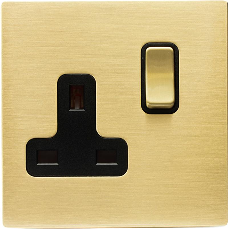 Hamilton 72CSS1SB-B Hartland CFX Satin Brass 1 gang 13A Double Pole Switched Socket Satin Brass/Black