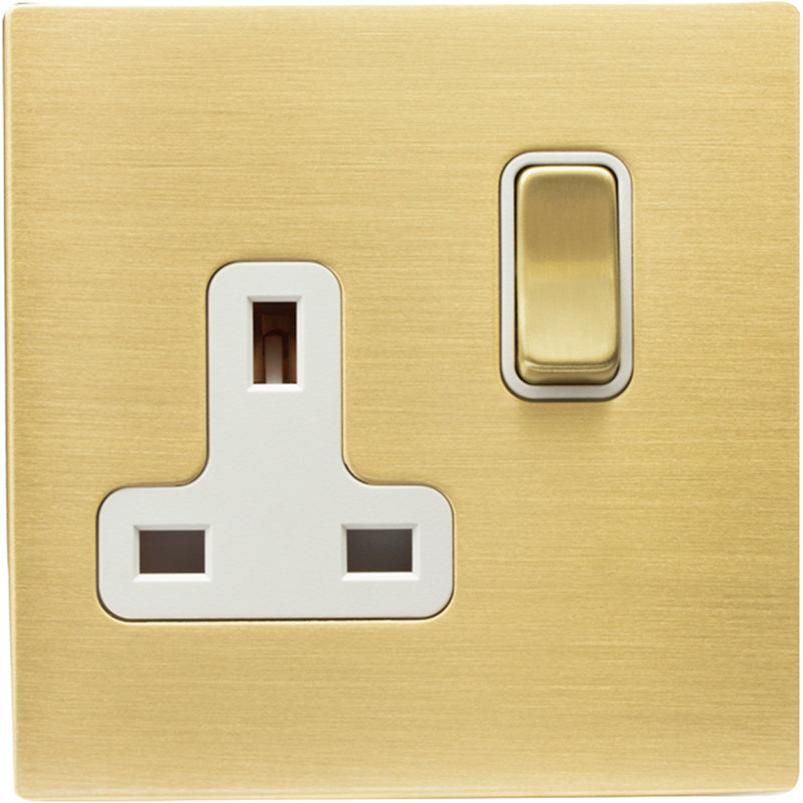 Hamilton 72CSS1SB-W Hartland CFX Satin Brass 1 gang 13A Double Pole Switched Socket Satin Brass/White