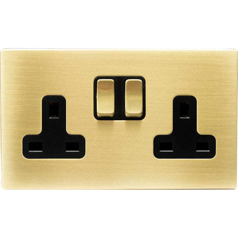 Hamilton 72CSS2SB-B Hartland CFX Satin Brass 2 gang 13A Double Pole Switched Socket Satin Brass/Black