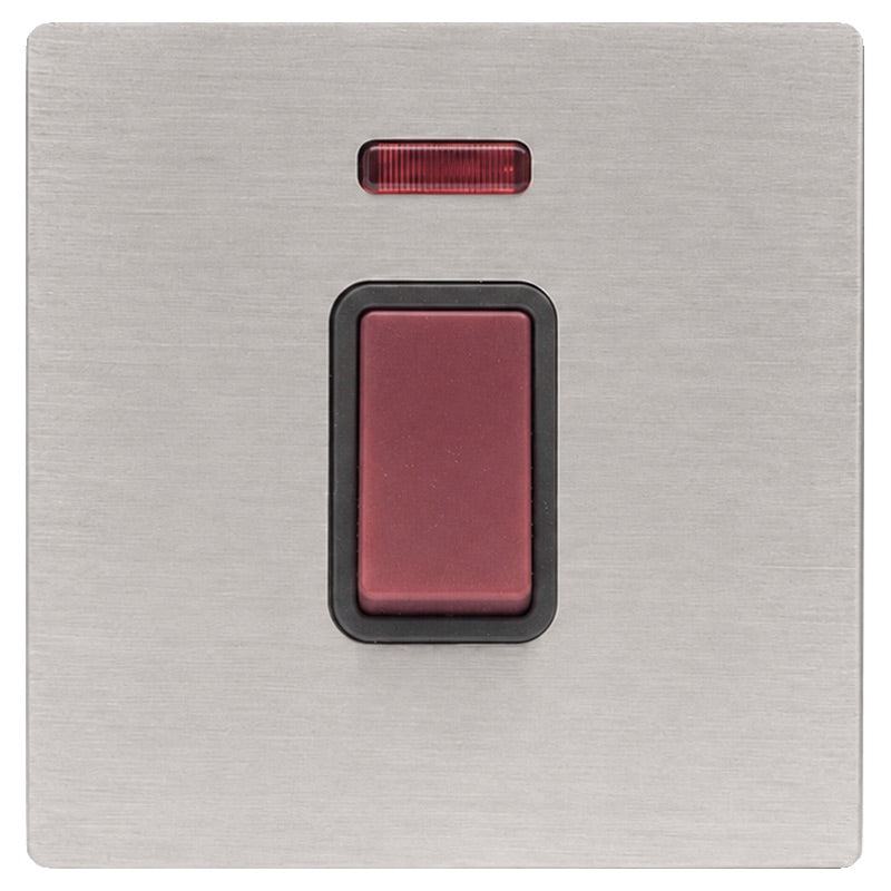 Hamilton 74C45NQG Hartland CFX Satin Steel Effect 1 gang 45A Double Pole Rocker and Neon Red/Quartz Grey