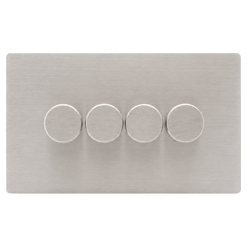 Hamilton 74C4XLEDITB250-K Hartland CFX Satin Steel Effect 4g 250W LED 2 Way Push On/Off Rotary Dimmer Satin Steel per gang c/w SS Knurled Knob
