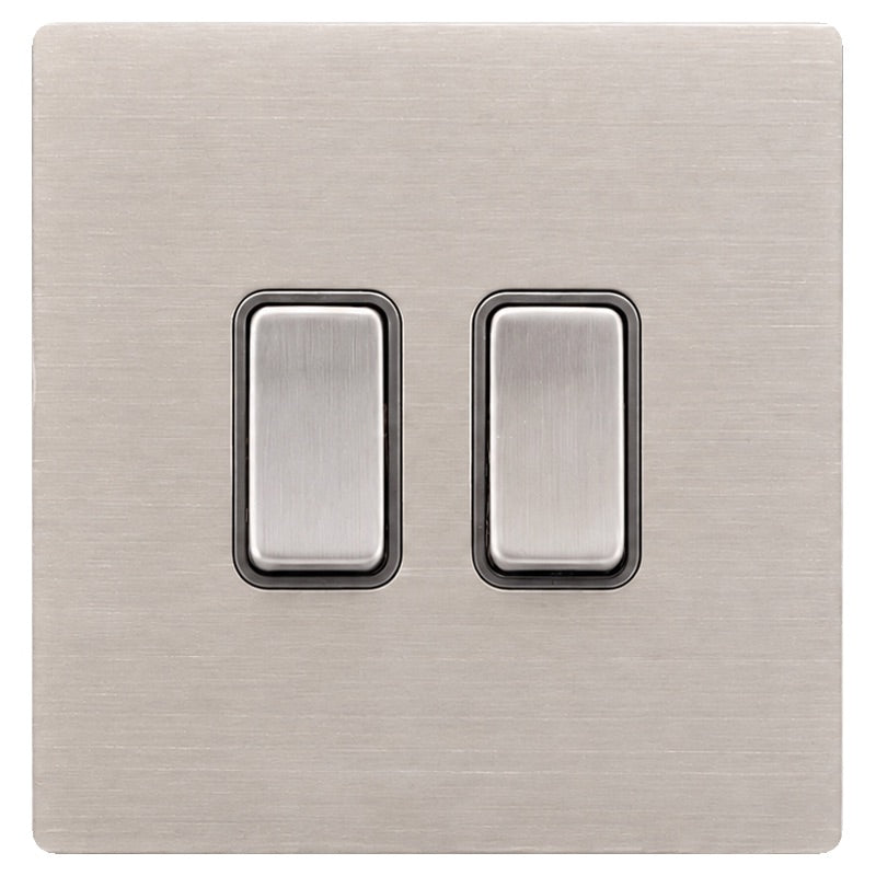 Hamilton 74CR222SS-QG Hartland CFX Satin Steel Effect 2 gang 20AX 2 Way FL Rocker Satin Steel/Quartz Grey