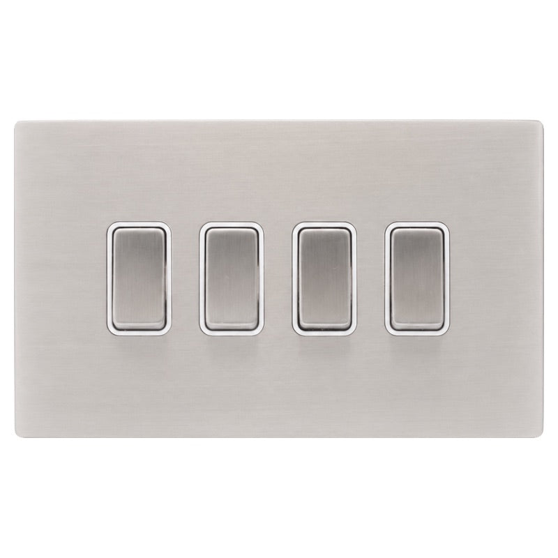 Hamilton 74CR242SS-W Hartland CFX Satin Steel Effect 4 gang 20AX 2 Way Rocker Satin Steel/White