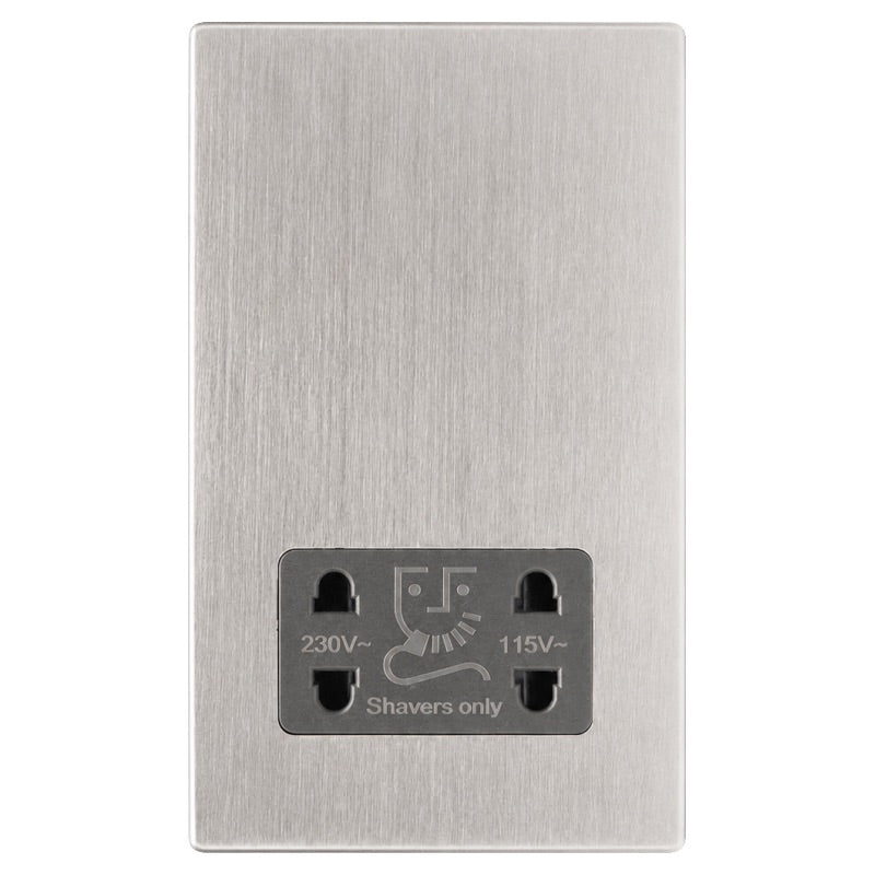 Hamilton 74CSHSQG Hartland CFX Satin Steel Effect Shaver Dual Voltage Unswitched Socket (Vertically Mounted) Quartz Grey