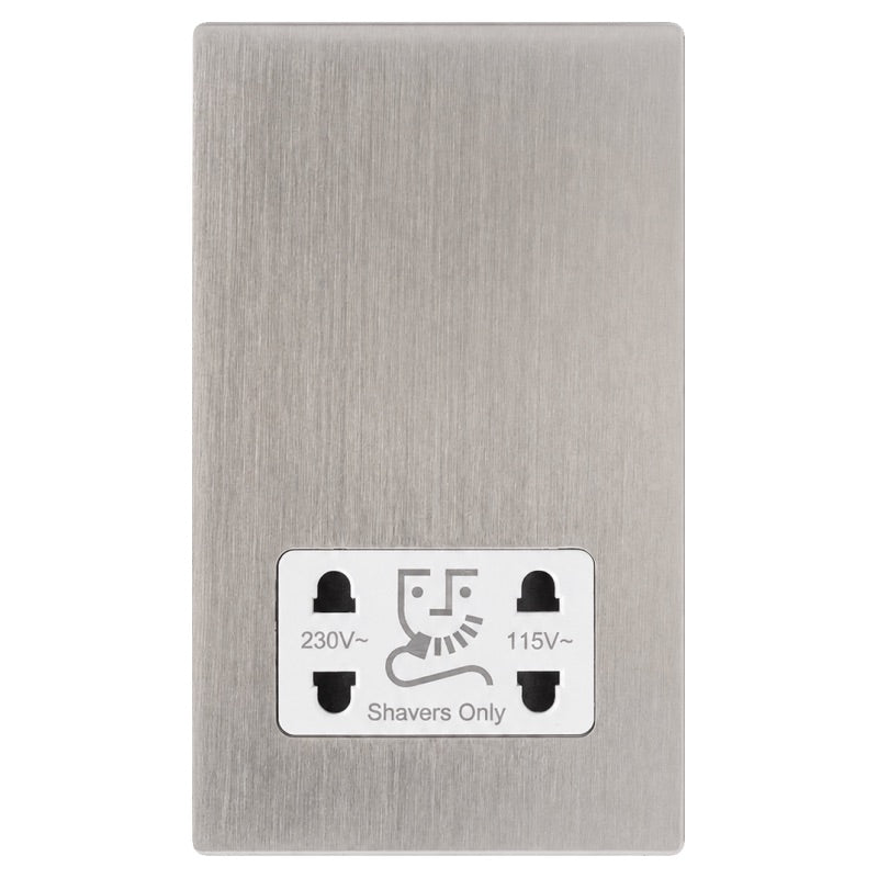 Hamilton 74CSHSW Hartland CFX Satin Steel Effect Shaver Dual Voltage Unswitched Socket (Vertically Mounted) White