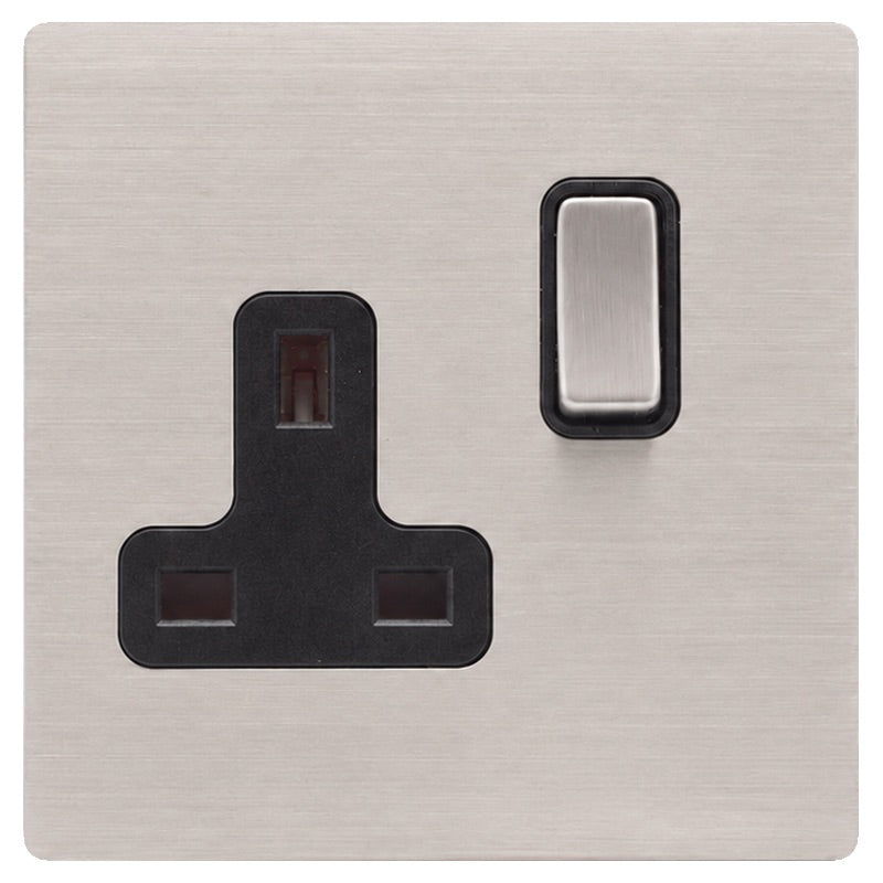 Hamilton 74CSS1SS-B Hartland CFX Satin Steel Effect 1 gang 13A Double Pole Switched Socket Satin Steel/Black
